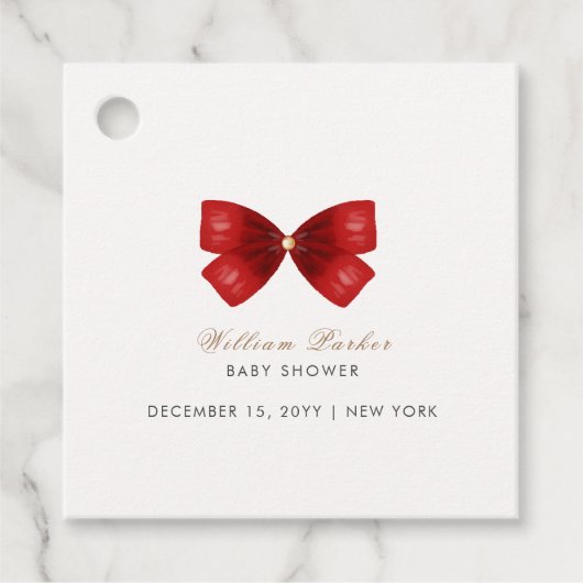 Red Simple Watercolor Bow Baby Dusche Geschenkanhänger (Vorderseite)