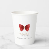 Red Simple Watercolor Bow Baby Dusche Pappbecher (Rückseite)