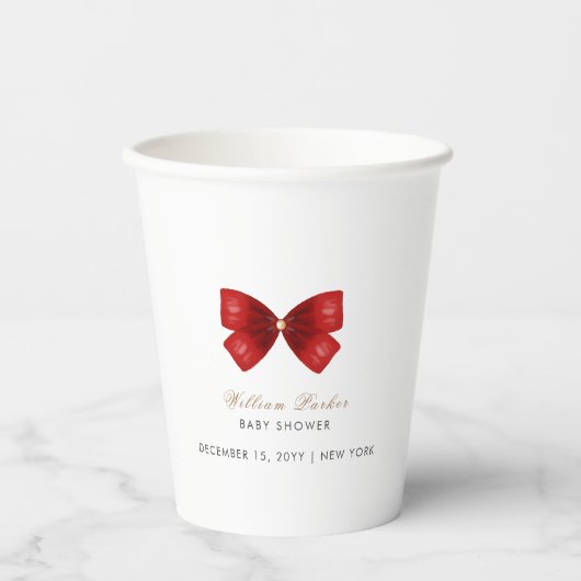 Red Simple Watercolor Bow Baby Dusche Pappbecher (Vorderseite)