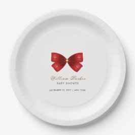 Red Simple Watercolor Bow Baby Dusche Pappteller