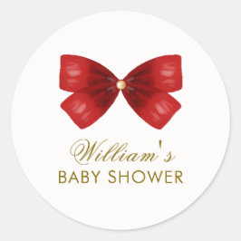 Red Simple Watercolor Bow Baby Dusche Runder Aufkleber