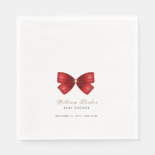 Red Simple Watercolor Bow Baby Dusche Serviette (Vorderseite)