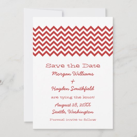 Red Simple Zickzack Save the Date einladen (Vorderseite)