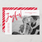 Red Simply Joyful Foto Feiertagskarte (Vorne/Hinten)