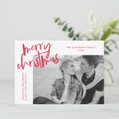 Red Simply Merry Foto Feiertagskarte (Stehend Vorderseite)