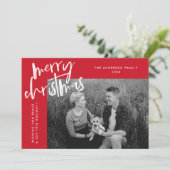 Red Simply Merry Foto Feiertagskarte (Stehend Vorderseite)