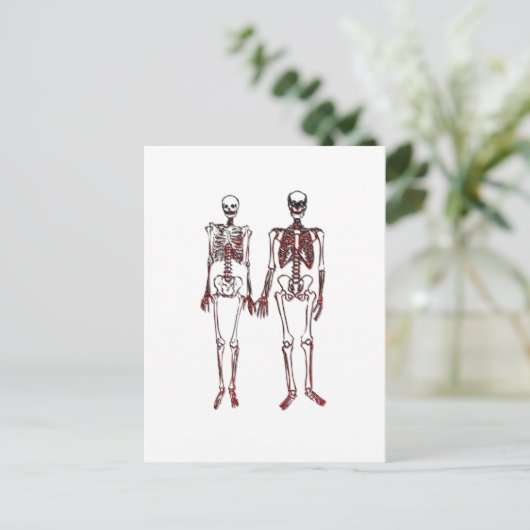 Red Skeleton Couple Postkarte (Stehend Vorderseite)