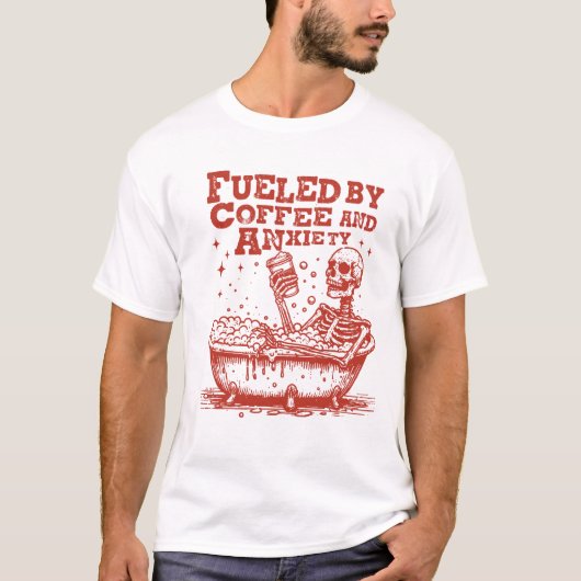Red Skeleton Kaffee Angst Bath T-Shirt (Vorderseite)