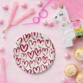 Red Sketch Heart Patterns Hand-Drawn Doodle-Style Pappteller (Party)