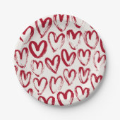 Red Sketch Heart Patterns Hand-Drawn Doodle-Style Pappteller (Vorderseite)