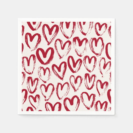 Red Sketch Heart Patterns Hand-Drawn Doodle-Style Serviette (Vorderseite)