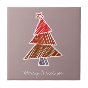 Red Sketchy Christmas Tree Tile Fliese