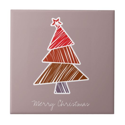 Red Sketchy Christmas Tree Tile Fliese (Vorderseite)