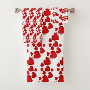 Red Sketchy Heardesign Badetuch Set