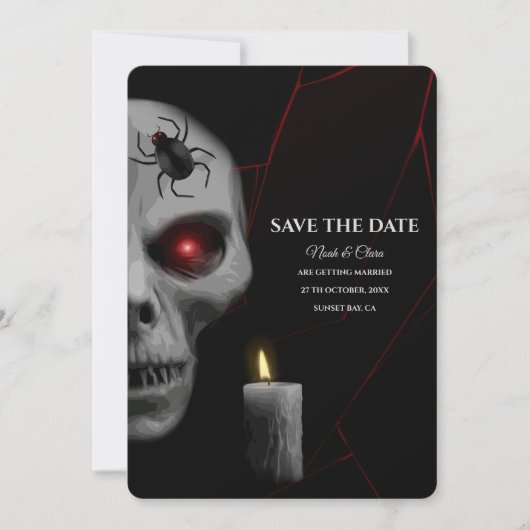 Red Skull Gothic Spider Candle Dark Moody Hallowee Save The Date (Vorderseite)