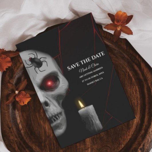Red Skull Gothic Spider Candle Dark Moody Hallowee Save The Date