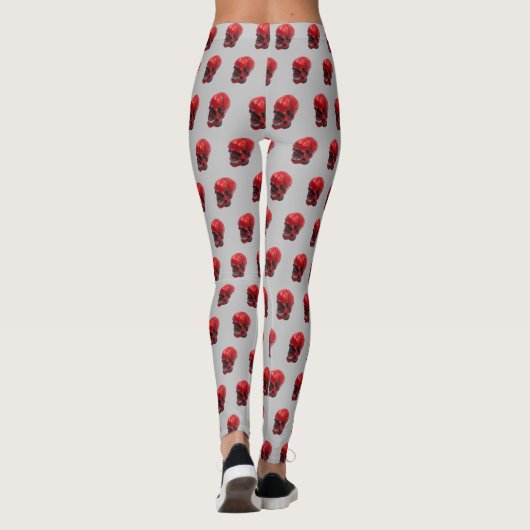 Red Skull Halloween Print Leggings (Rückseite)