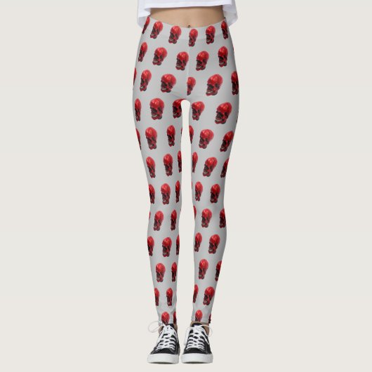 Red Skull Halloween Print Leggings (Vorderseite)