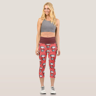 Red Skulls and Sunflower Series Design 13 Capri Leggings