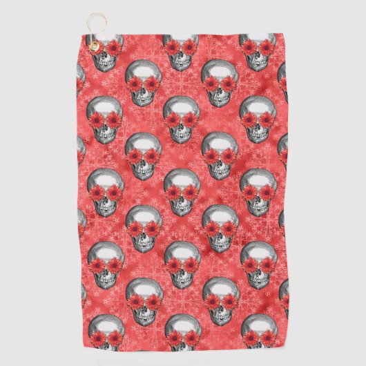 Red Skulls and Sunflower Series Design 13 Golfhandtuch (Vorderseite)