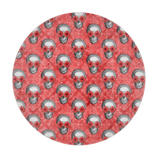 Red Skulls and Sunflower Series Design 13 Schneidebrett (Vorderseite)
