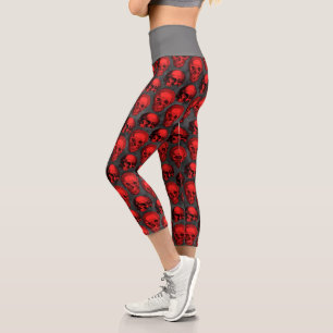 Red Skulls and Sunflower Series Design 1 Capri Leggings