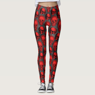 Red Skulls and Sunflower Series Design 1 Leggings