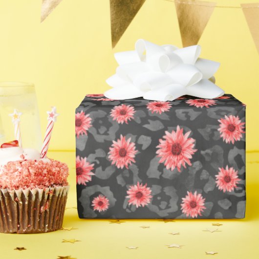 Red Skulls and Sunflower Series Design 2 Geschenkpapier (Geburtstagsparty)