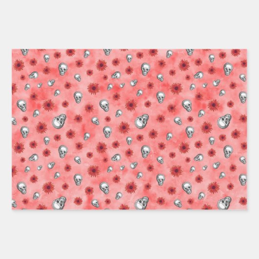 Red Skulls and Sunflower Series Design 3 Geschenkpapier Set (Vorderseite 3)