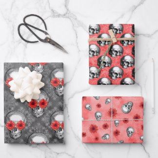 Red Skulls and Sunflower Series Design 3 Geschenkpapier Set