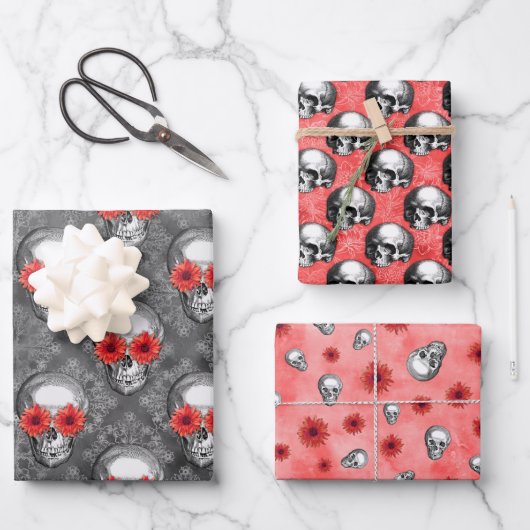 Red Skulls and Sunflower Series Design 3 Geschenkpapier Set (Vorderseite)