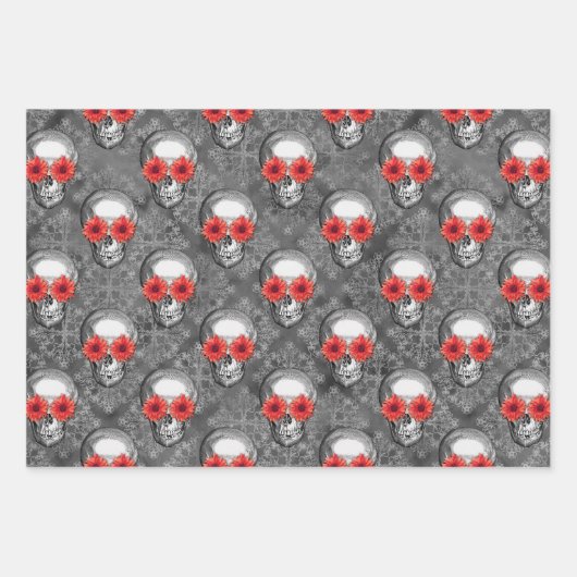 Red Skulls and Sunflower Series Design 3 Geschenkpapier Set (Vorderseite)