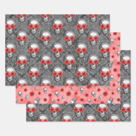 Red Skulls and Sunflower Series Design 3 Geschenkpapier Set (Set)
