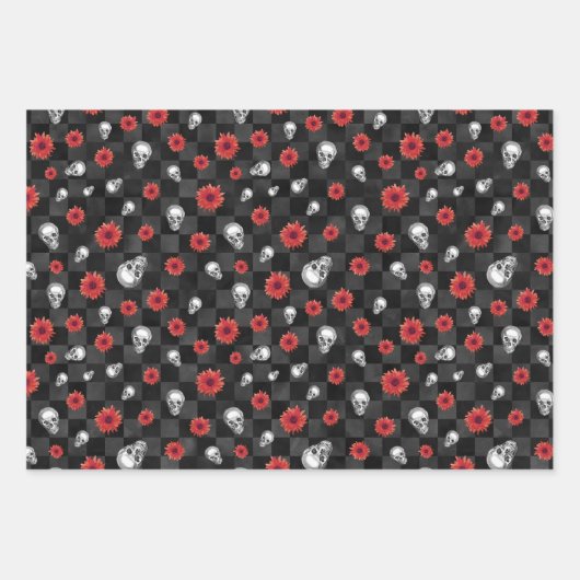 Red Skulls and Sunflower Series Design 5 Geschenkpapier Set (Vorderseite 3)