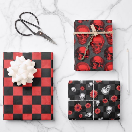 Red Skulls and Sunflower Series Design 5 Geschenkpapier Set (Vorderseite)