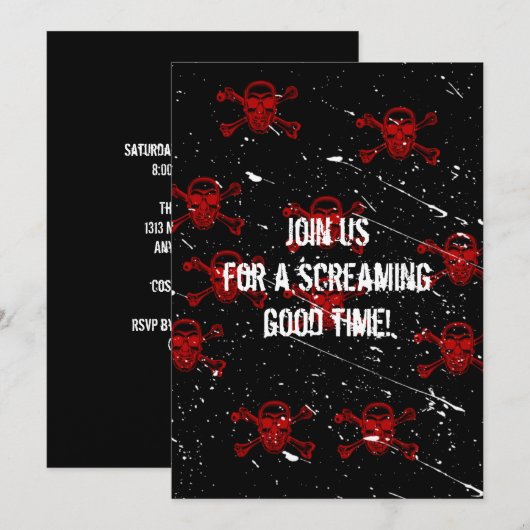 Red Skulls Goth Halloween Einladung (Vorne/Hinten)