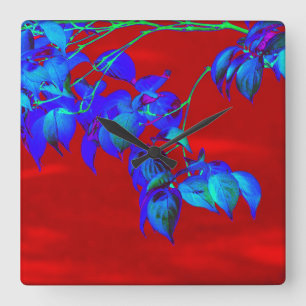 Red Sky Blue Blätter Wall Clock Quadratische Wanduhr