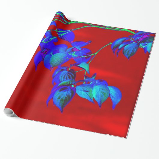 Red Sky Blue Blätter Wrapping Paper Geschenkpapier (Ungerollt)