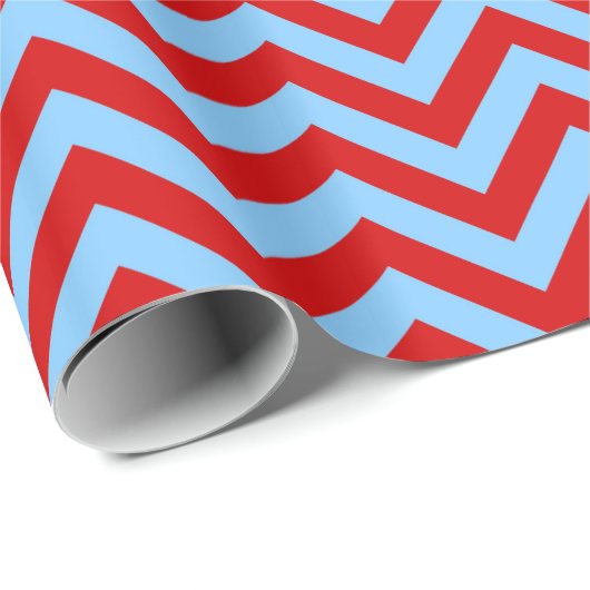 Red, Sky Blue Large Zickzack ZigZag Muster Geschenkpapier (Rolleneckpunkt)