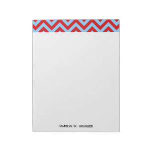 Red, Sky Blue Large Zickzack ZigZag Muster Notizblock