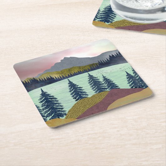 Red Sky Lake Landschaft Rechteckiger Pappuntersetzer (angewinkelt)