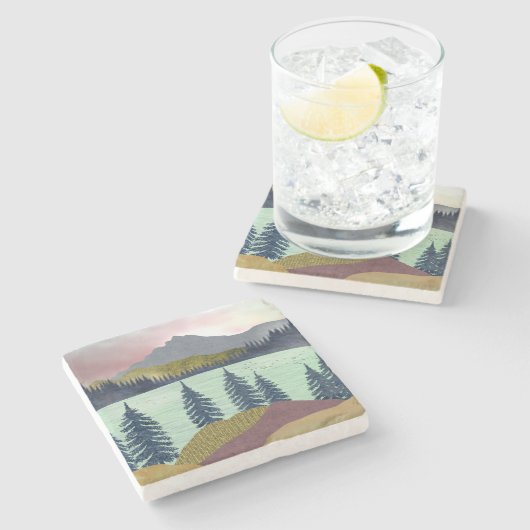 Red Sky Lake Landschaft Steinuntersetzer (Seitenansicht)