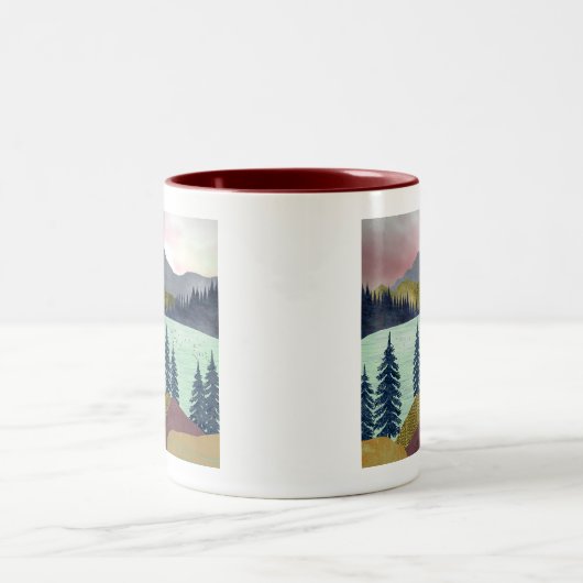 Red Sky Lake Landschaft Zweifarbige Tasse (Mittel)