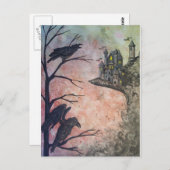 Red Sky Ravens und Castle Postcard Postkarte (Vorne/Hinten)