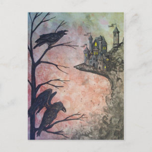 Red Sky Ravens und Castle Postcard Postkarte