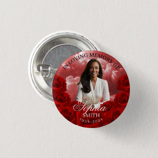 Red Sky Roses Funeral Memorial Button Keepsake (Vorne & Hinten)