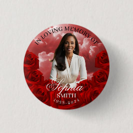 Red Sky Roses Funeral Memorial Button Keepsake