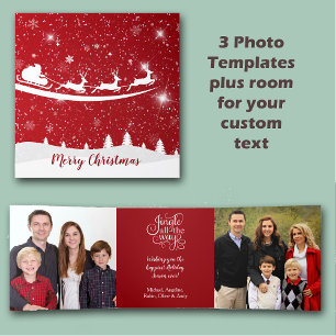 Red Sky Santa Sleigh Drei-Bilder-Vorlage Dreifach Gefaltete Urlaubskarte