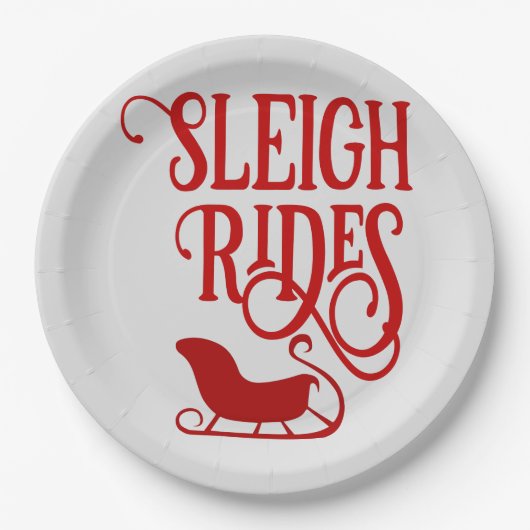 Red Sleigh Rides Holiday Party Pappteller (Vorderseite)
