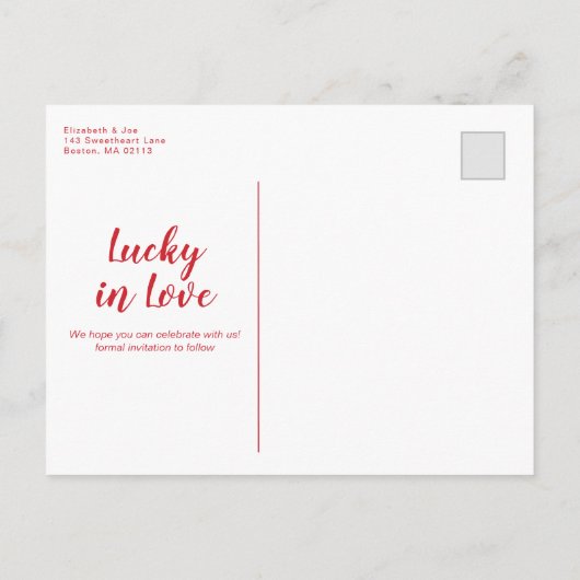 Red Slot Machine Save the Date Hochzeit Ankündigungspostkarte (Rückseite)